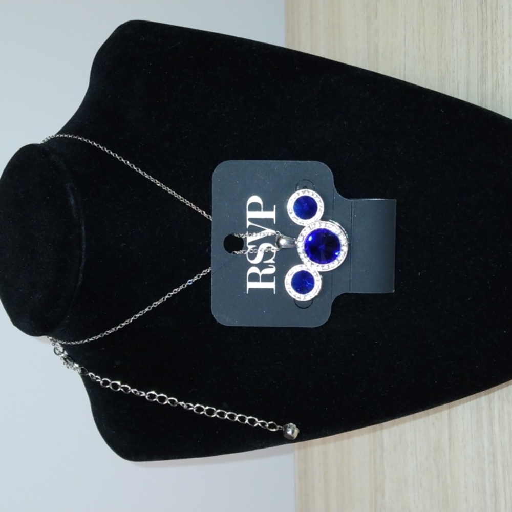 RSVP necklace and earrings new still on card blue and clear rhinestones